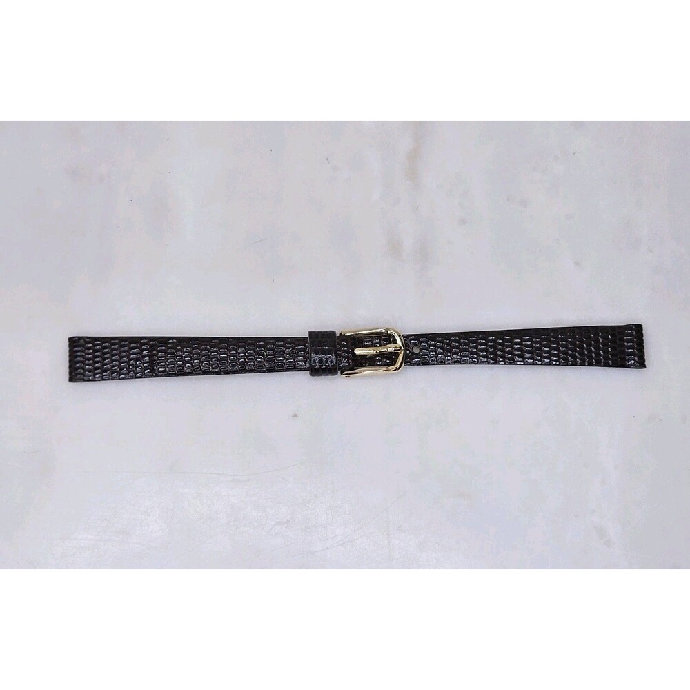 Vtg Pulsar 10mm Watchband. Genuine Leather Dark Brown Lizard‎ Grain w/Gold Tone
